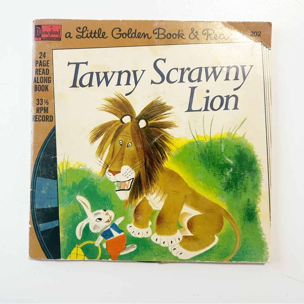 Vintage Little Golden Book Tawny Scrawny Lion & 33 1/3 RPM Record